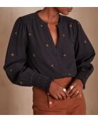 Baptiste Bl Marineblaue bestickte Bluse