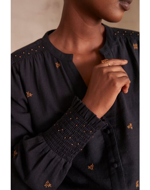 Baptiste Bl Marineblaue bestickte Bluse