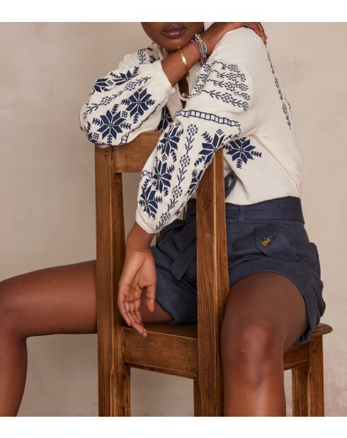 Perfect Bl Cremefarbene Stickbluse