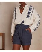 Perfect Bl Cremefarbene Stickbluse