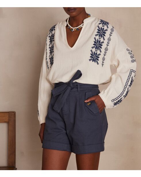 Perfect Bl Cremefarbene Stickbluse