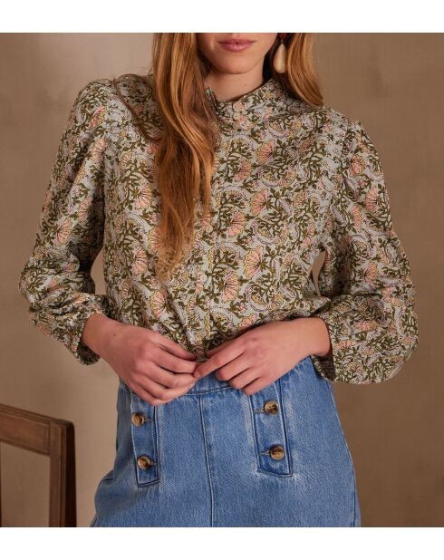 Promesse Bl Bluse mit mintfarbenem Blumendruck