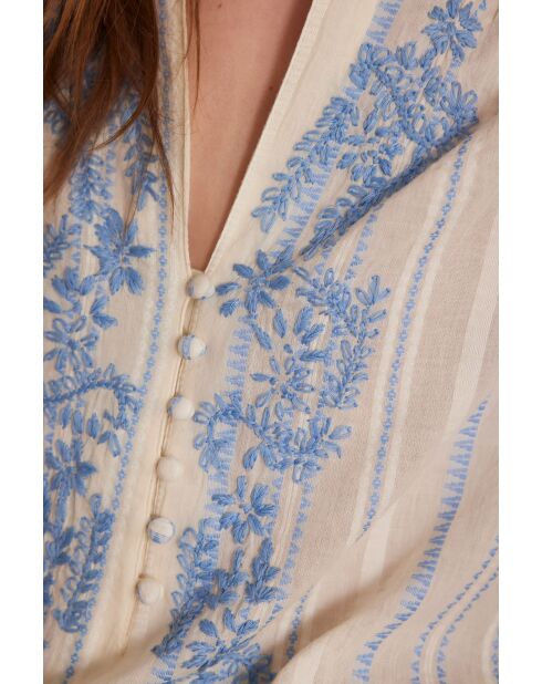 Perrine Bl blouse met licht smaragdgroen borduursel