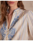 Perrine Bl blouse met licht smaragdgroen borduursel