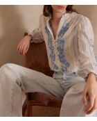 Perrine Bl blouse met licht smaragdgroen borduursel