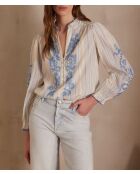 Perrine Bl blouse met licht smaragdgroen borduursel