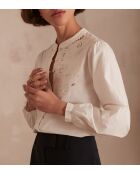 Paloma Bl ecru blouse met borduursel