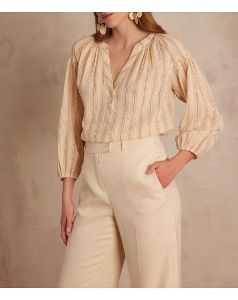 Prune Bl blouse met natuurlijke strepen