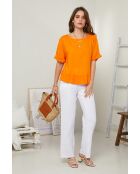 Top Camélia 100% lino arancione