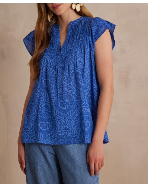 Billie Bl blauwe blouse met arabeske print