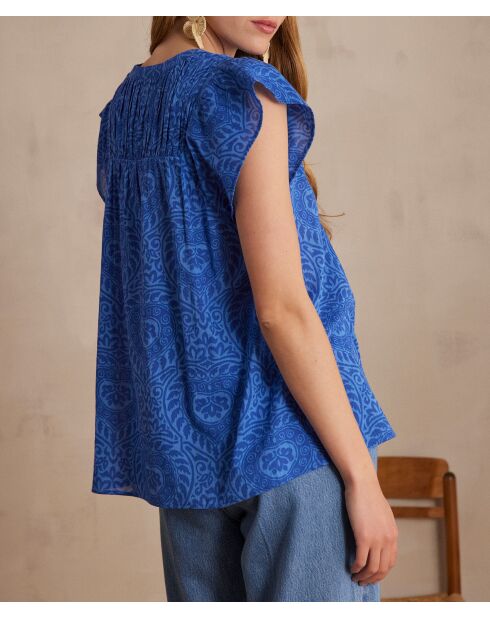 Billie Bl blauwe blouse met arabeske print