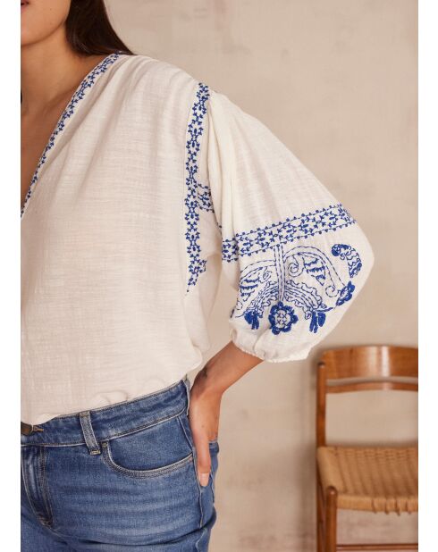 Ecrufarbene Bluse mit Stickerei Sally Bl