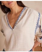Ecrufarbene Bluse mit Stickerei Sally Bl