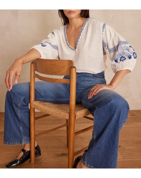 Ecrufarbene Bluse mit Stickerei Sally Bl