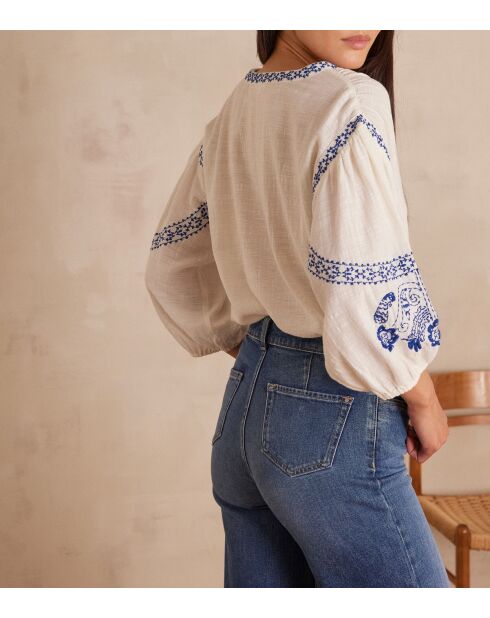 Ecrufarbene Bluse mit Stickerei Sally Bl