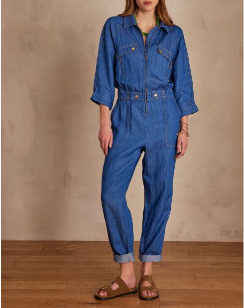 Donkere indigo jumpsuit met negen broeken