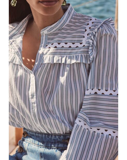 Pacific Bl Gestreifte Bluse in Hellindigoblau