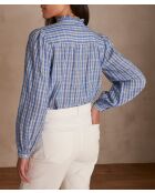 Bonnie Bl middenblauwe geruite blouse