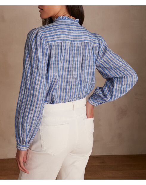 Bonnie Bl middenblauwe geruite blouse