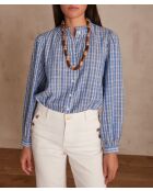 Bonnie Bl middenblauwe geruite blouse