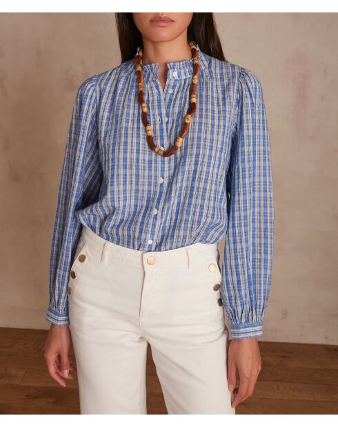 Bonnie Bl middenblauwe geruite blouse