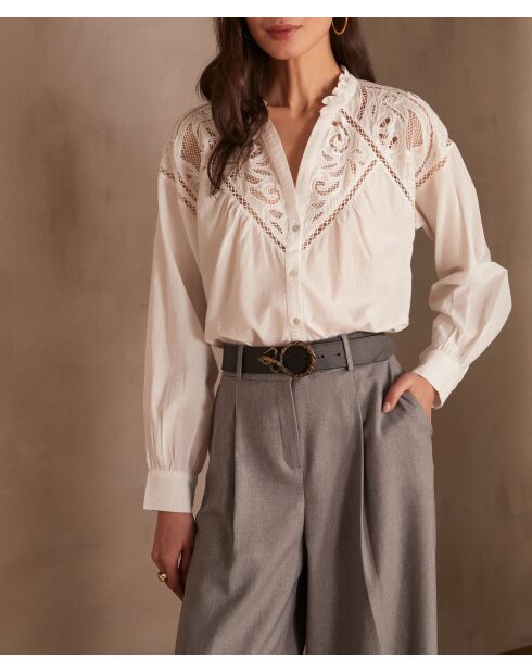 Blusa Placid Bl ecru con ricamo