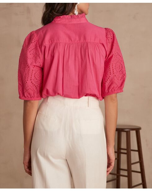 Calina Bl Bestickte schlichte blassrosa Bluse