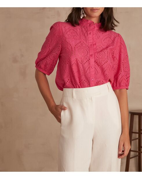 Calina Bl Bestickte schlichte blassrosa Bluse