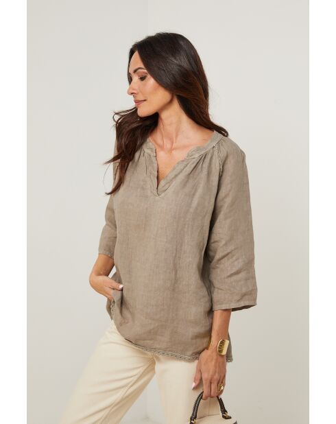 Top Maïssa 100% Lin taupe