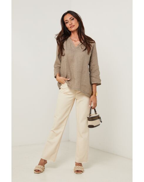 Top Maïssa 100% Lin taupe