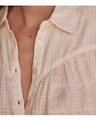 Cremefarbene Bluse mit Perlenstickerei