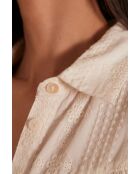 Cremefarbene Bluse mit Perlenstickerei