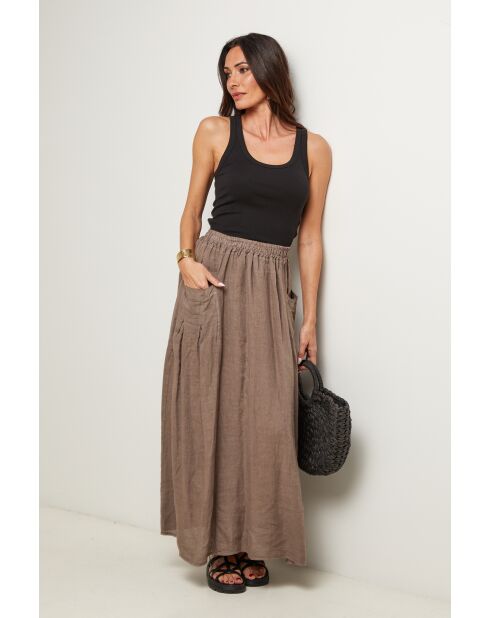 Jupe Tessy 100% Lin taupe