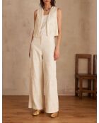 Borris P Ecrufarbene Hose mit Stickerei