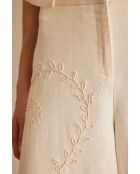 Borris P Ecrufarbene Hose mit Stickerei