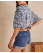 Pio Bl Imp Light Indigo blouse met bloemen
