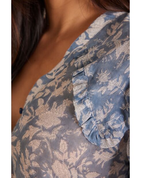 Pio Bl Imp Light Indigo blouse met bloemen