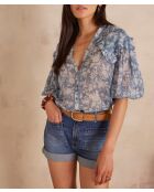 Pio Bl Imp Light Indigo blouse met bloemen