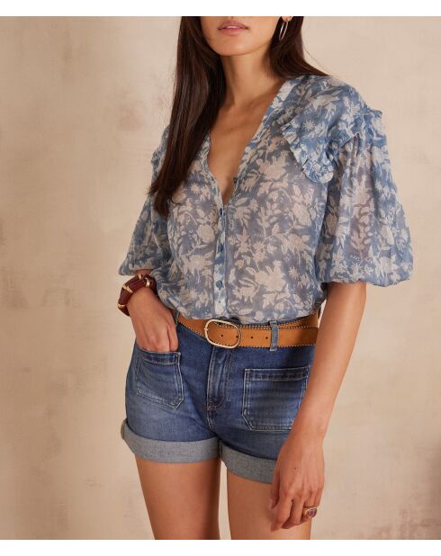 Pio Bl Imp Light Indigo blouse met bloemen