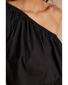 Choulder Bl Uni schwarze Bluse