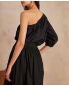 Choulder Bl Uni schwarze Bluse