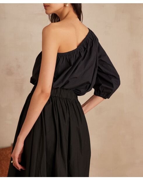 Choulder Bl Uni schwarze Bluse