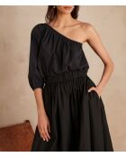 Choulder Bl Uni schwarze Bluse