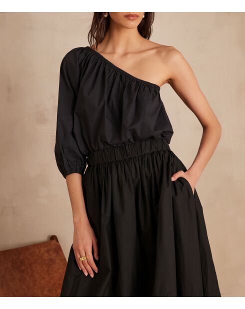 Choulder Bl Uni schwarze Bluse