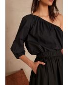 Choulder Bl Uni schwarze Bluse