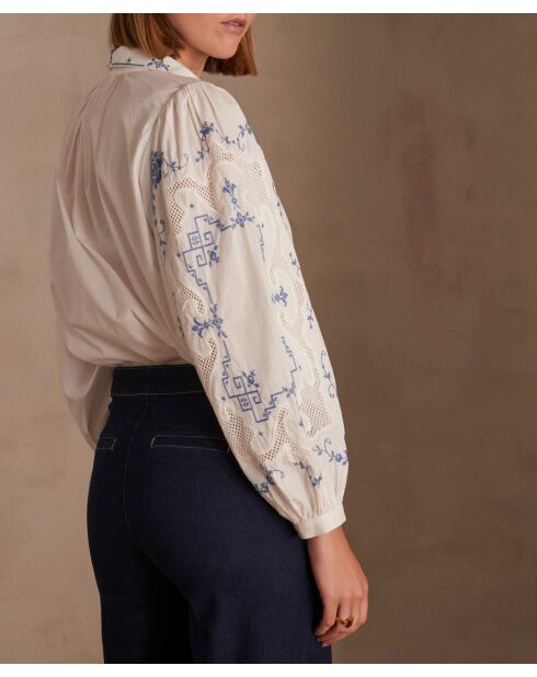 Clementine Bl ecrufarbene Stickbluse