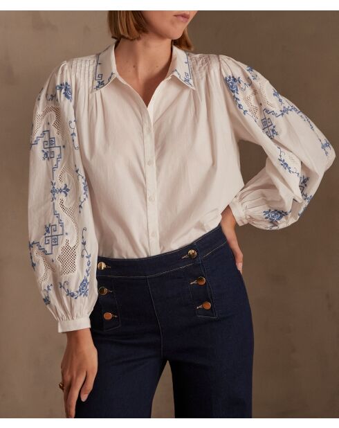 Clementine Bl ecrufarbene Stickbluse