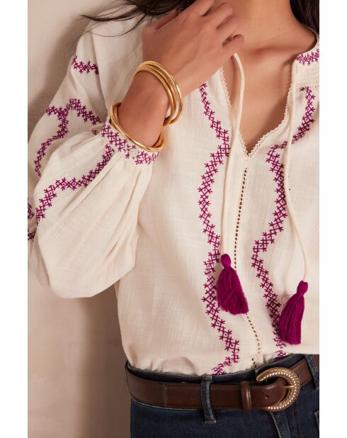 Ecrufarbene Bluse mit Stickerei Sully Bl