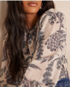 Blauwe saffierblouse met blauwe Jouy canvasprint