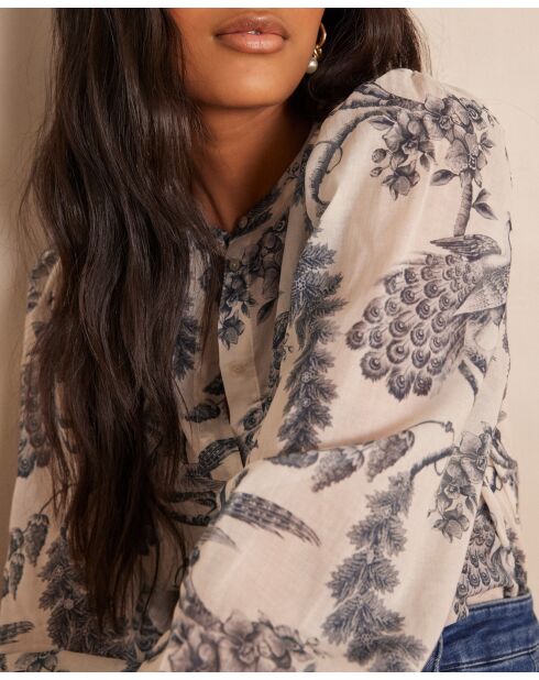 Blauwe saffierblouse met blauwe Jouy canvasprint